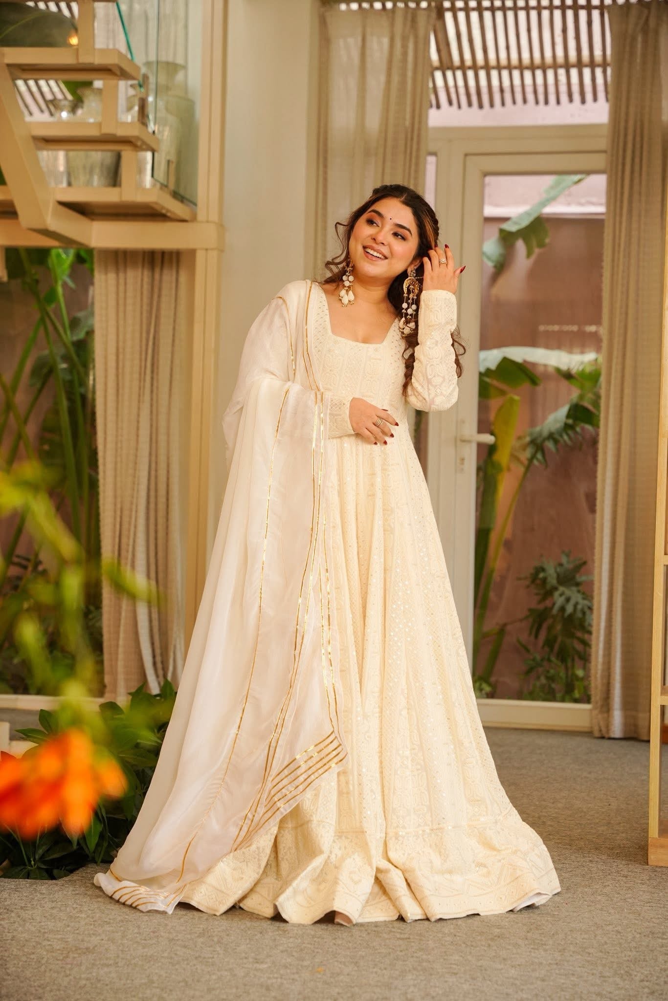 Royal Look Off White Anarkali Outfit