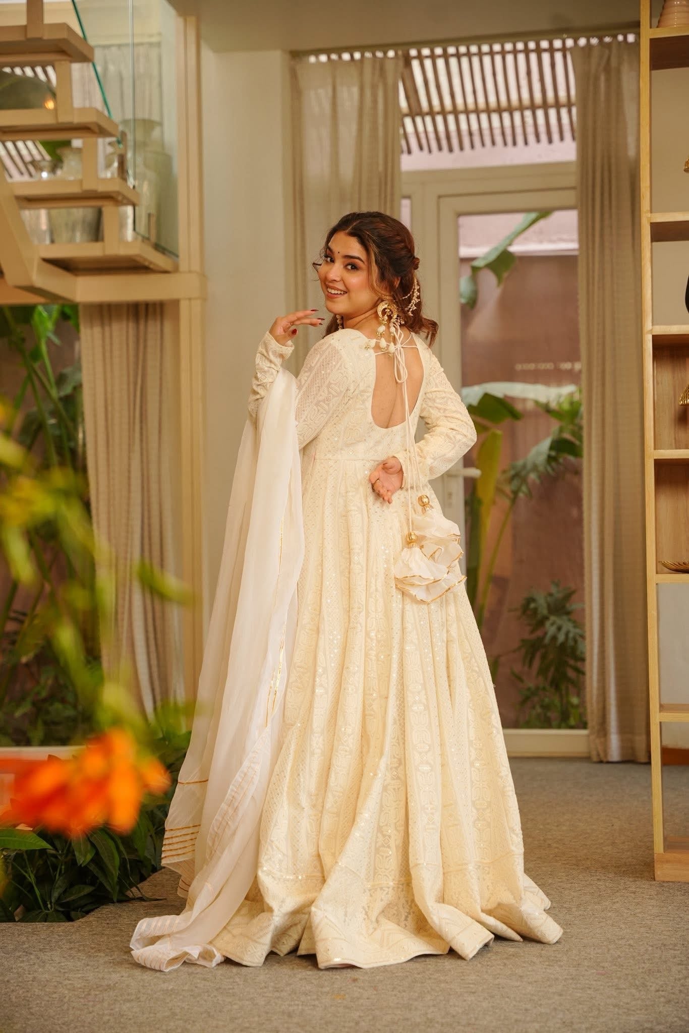 Royal Look Off White Anarkali Outfit