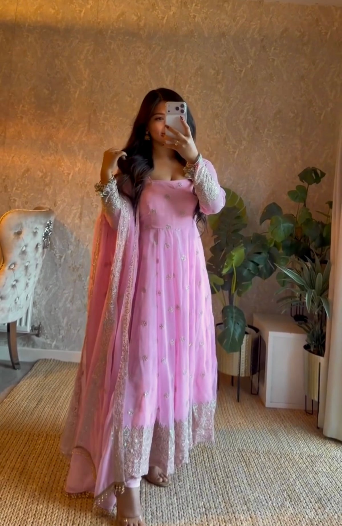 Graceful Heavy Fandy Silk Embroidered Gown Set – Festive Party Wear