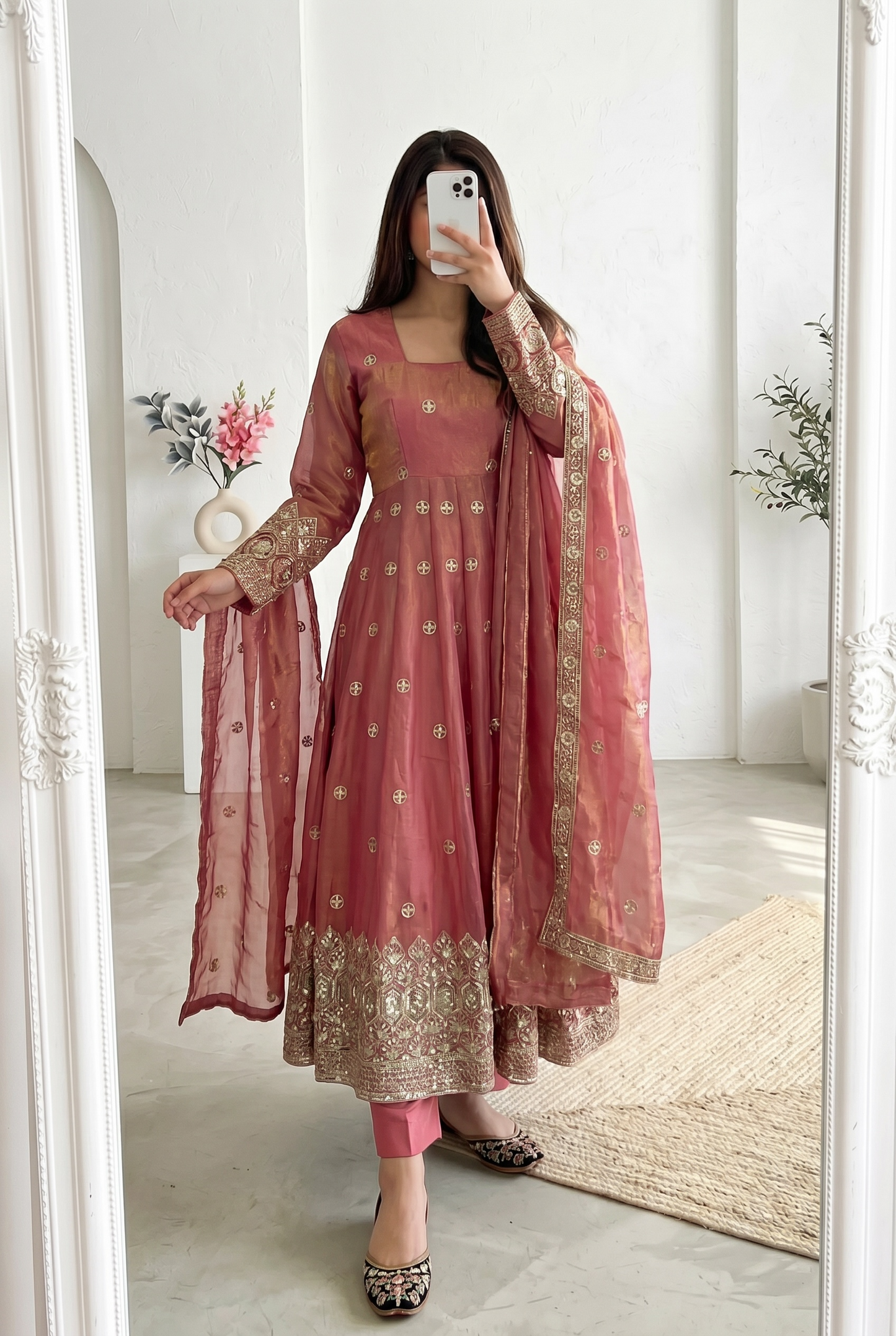 Graceful Heavy Fandy Silk Embroidered Gown Set – Festive Party Wear