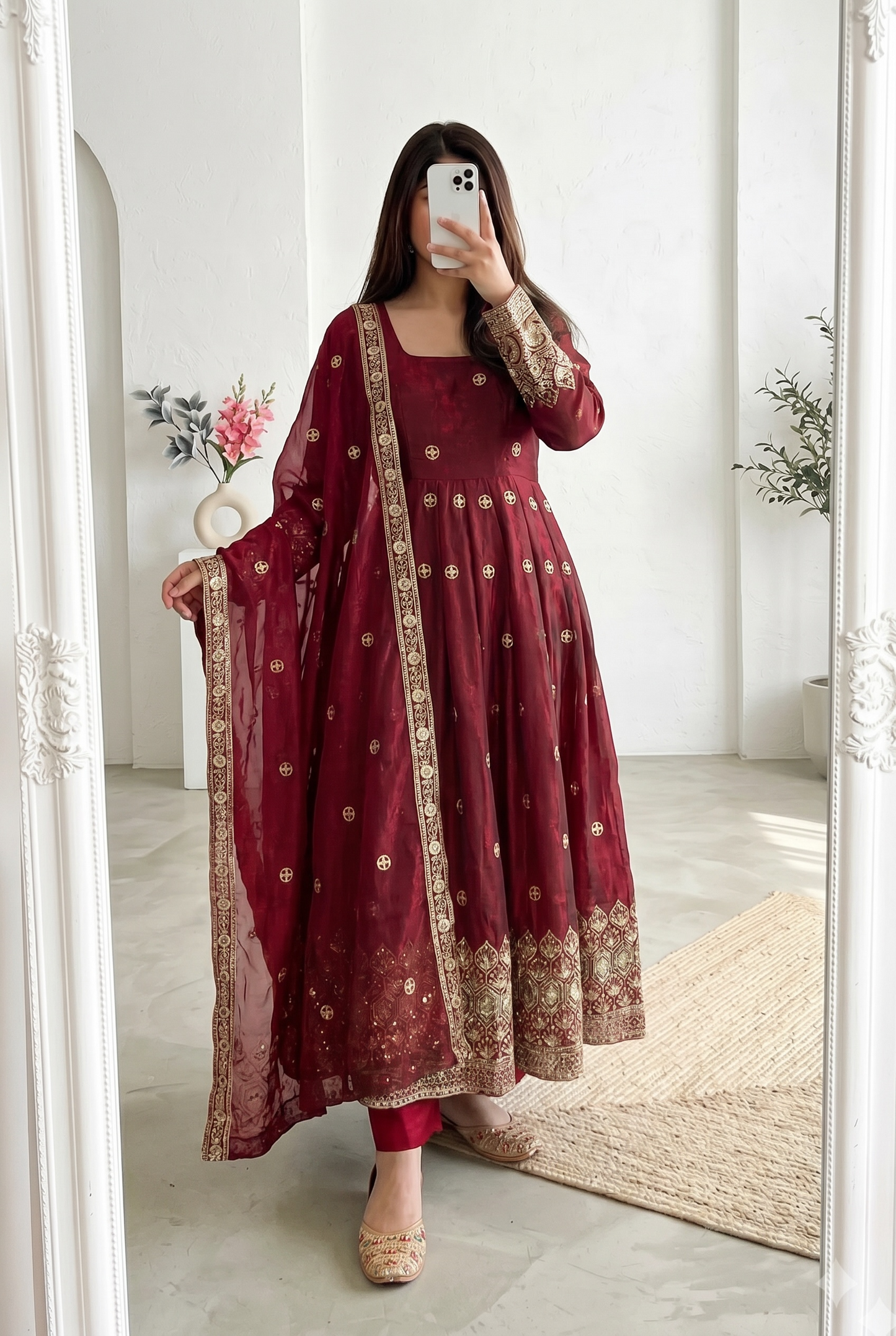 Graceful Heavy Fandy Silk Embroidered Gown Set – Festive Party Wear