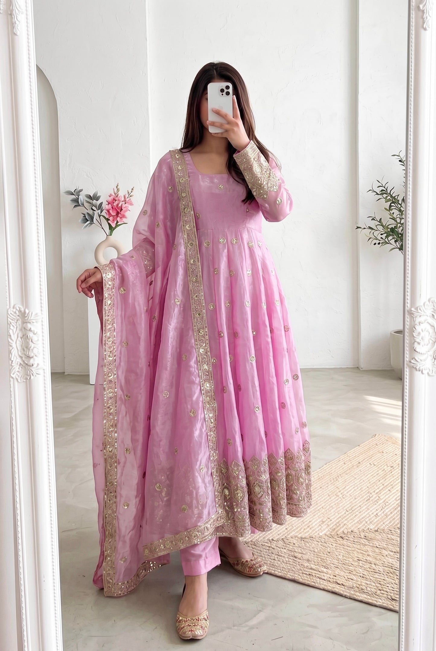 Graceful Heavy Fandy Silk Embroidered Gown Set – Festive Party Wear