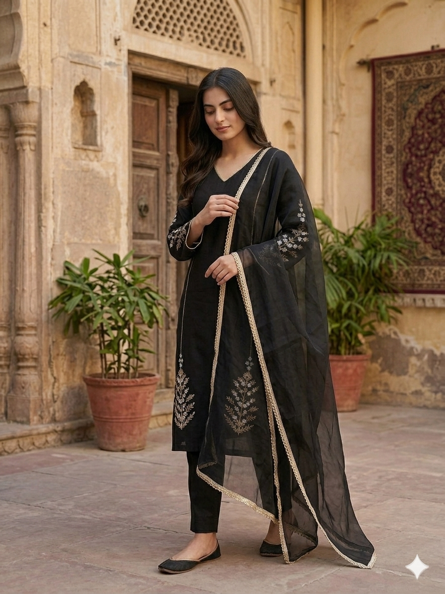 Elegant Roman Silk Embroidered Party Wear Set