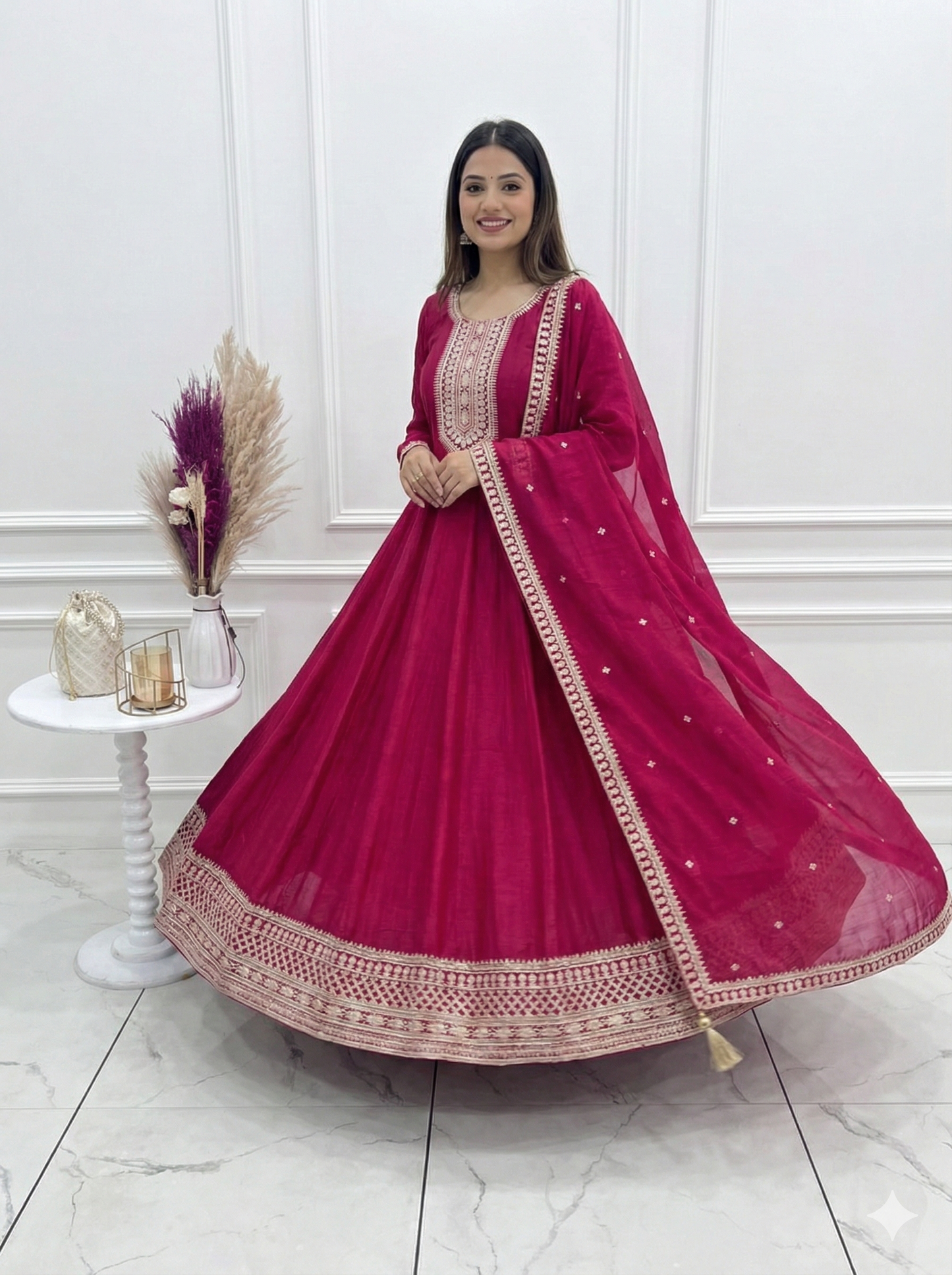 Royal Dark Pink Fully Flared Anarkali Gown Set For Women 💖