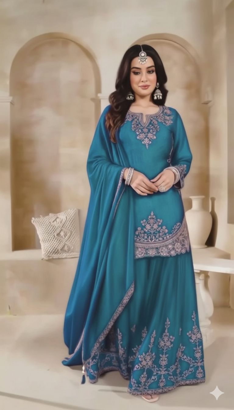 Royal Chinon Silk Moti Embroidery Party Wear Set – New Designer Collection
