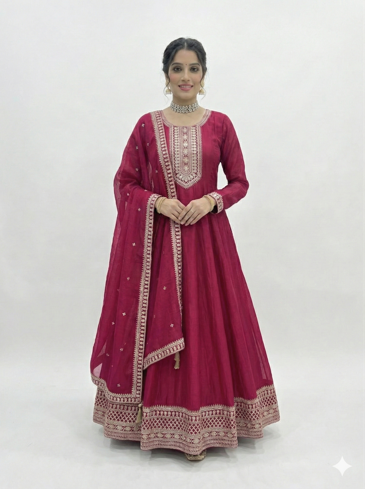 Royal Dark Pink Fully Flared Anarkali Gown Set For Women 💖