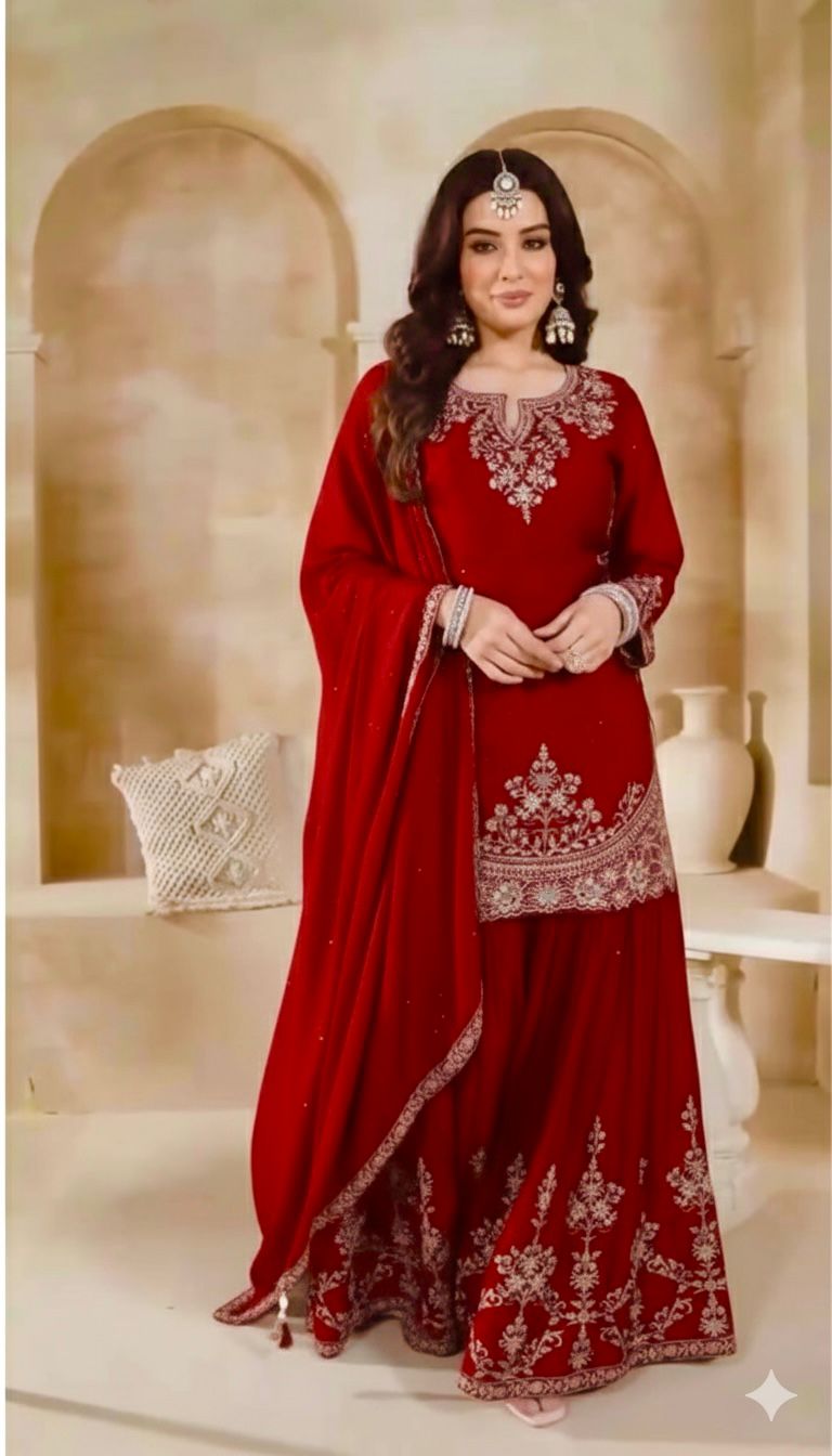 Royal Chinon Silk Moti Embroidery Party Wear Set – New Designer Collection