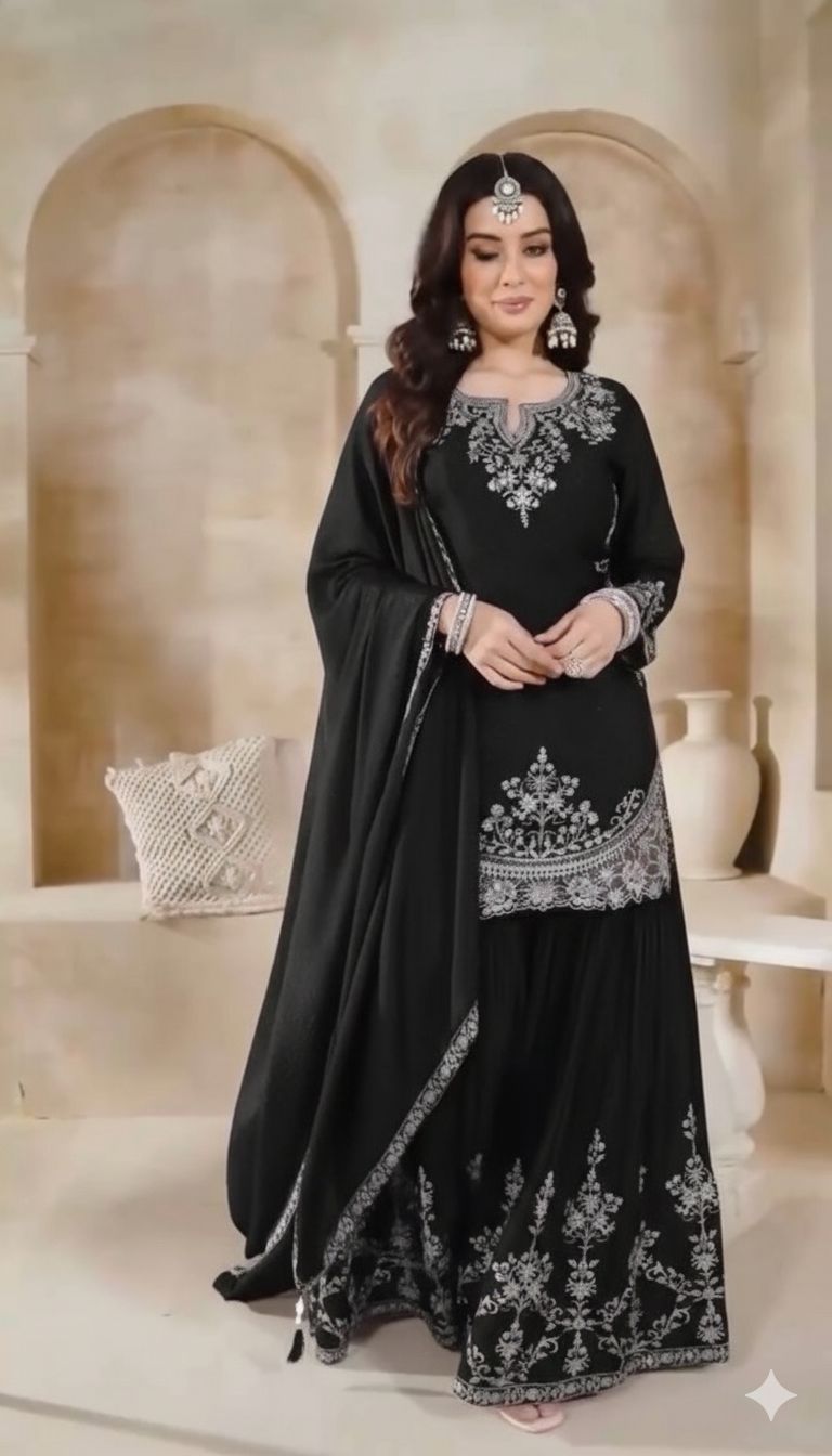 Royal Chinon Silk Moti Embroidery Party Wear Set – New Designer Collection