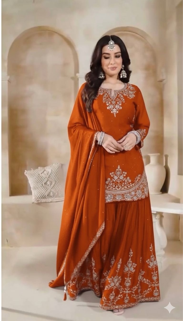 Royal Chinon Silk Moti Embroidery Party Wear Set – New Designer Collection
