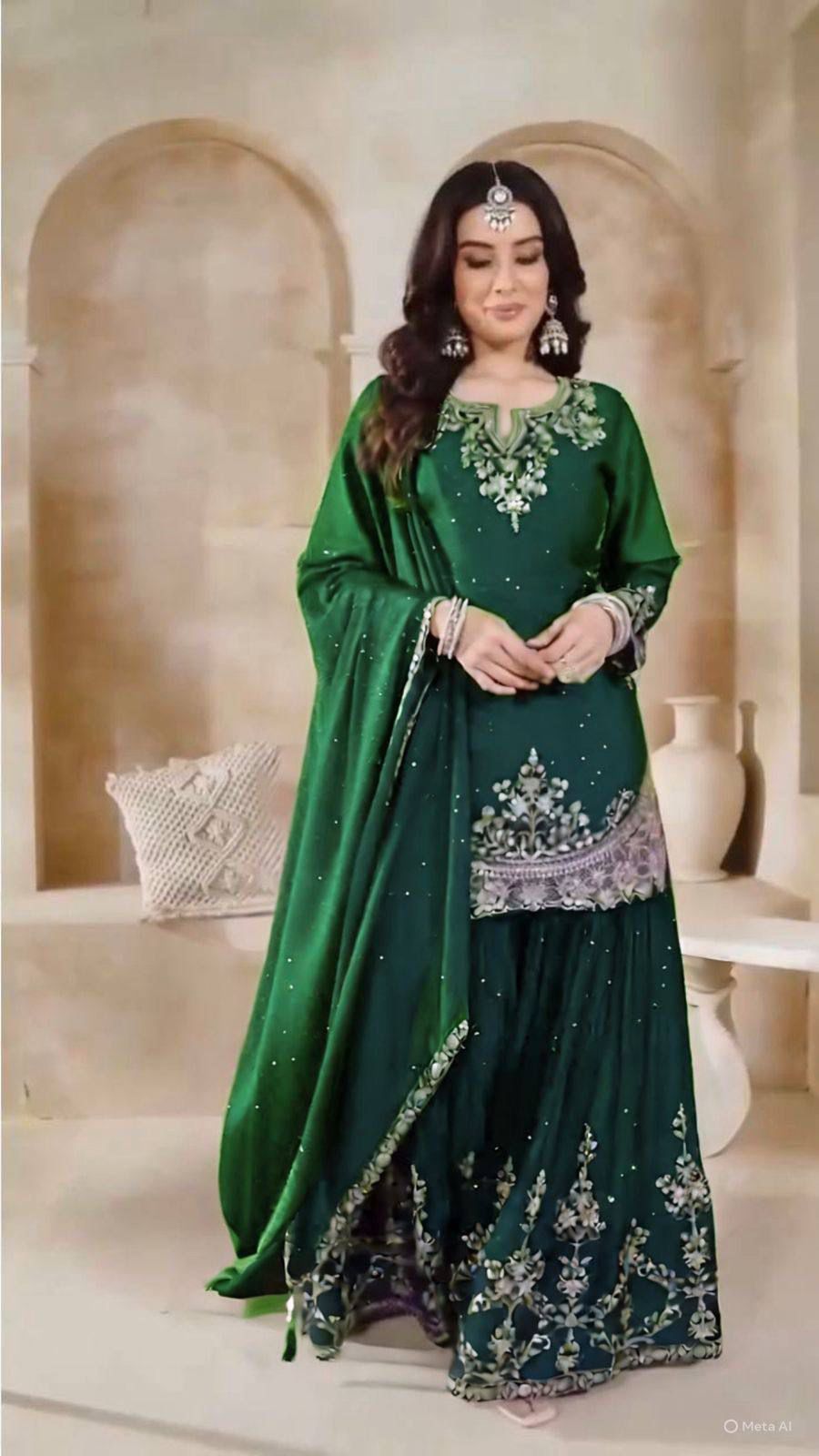 Royal Chinon Silk Moti Embroidery Party Wear Set – New Designer Collection