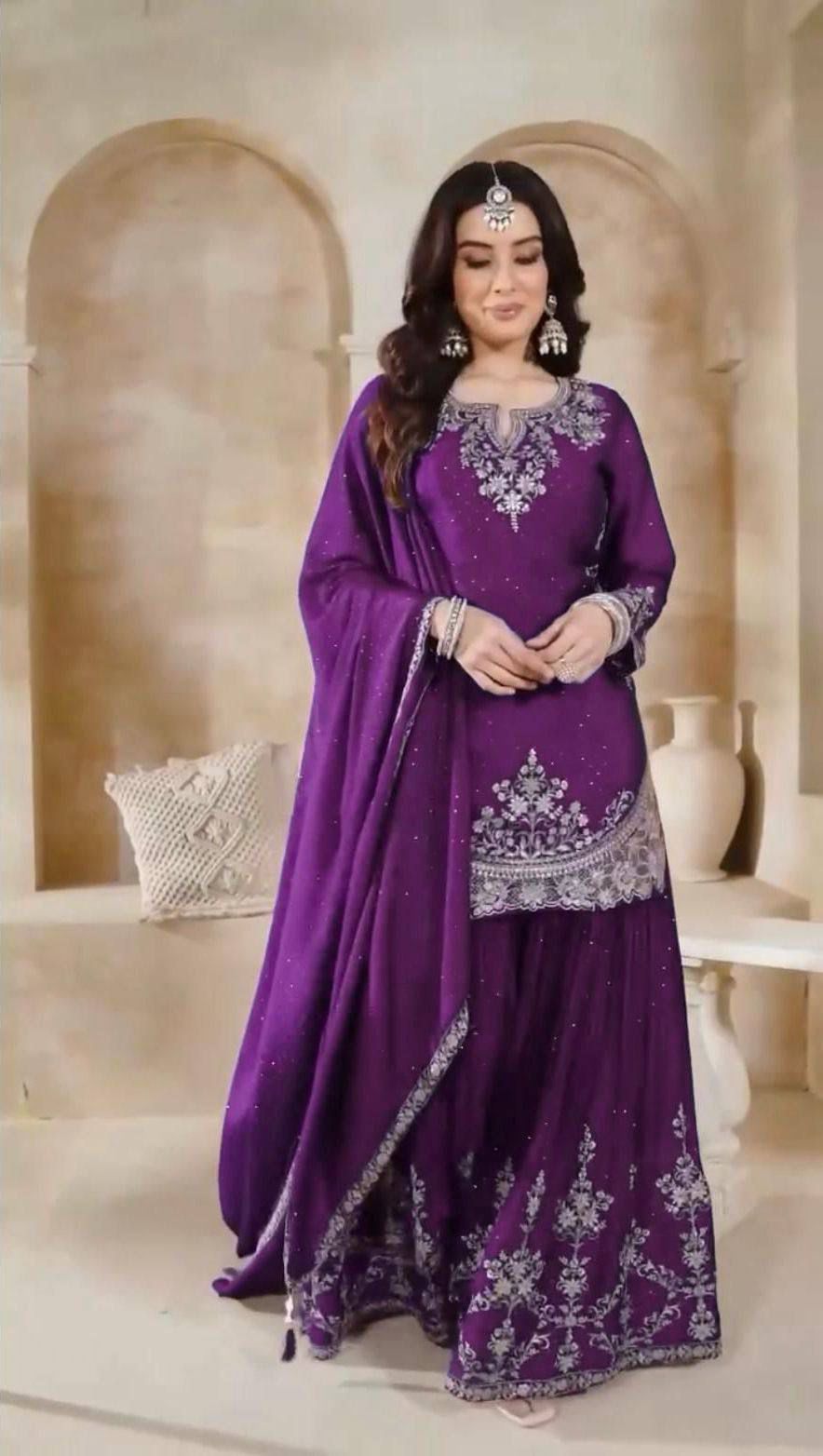 Royal Chinon Silk Moti Embroidery Party Wear Set – New Designer Collection